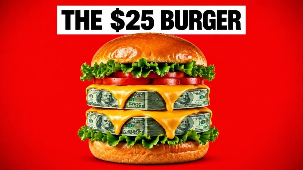 YouTube thumbnail: Five Guys $25 burger